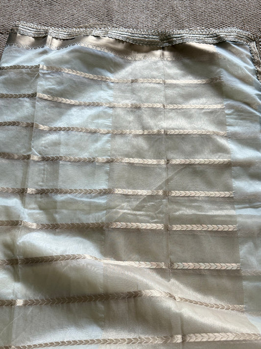 Tissue Silk Saree - horizontal lines- with Bead Border