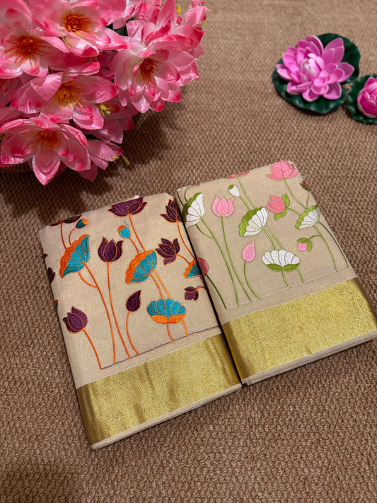 Flower Design Set Saree - Kerala saree