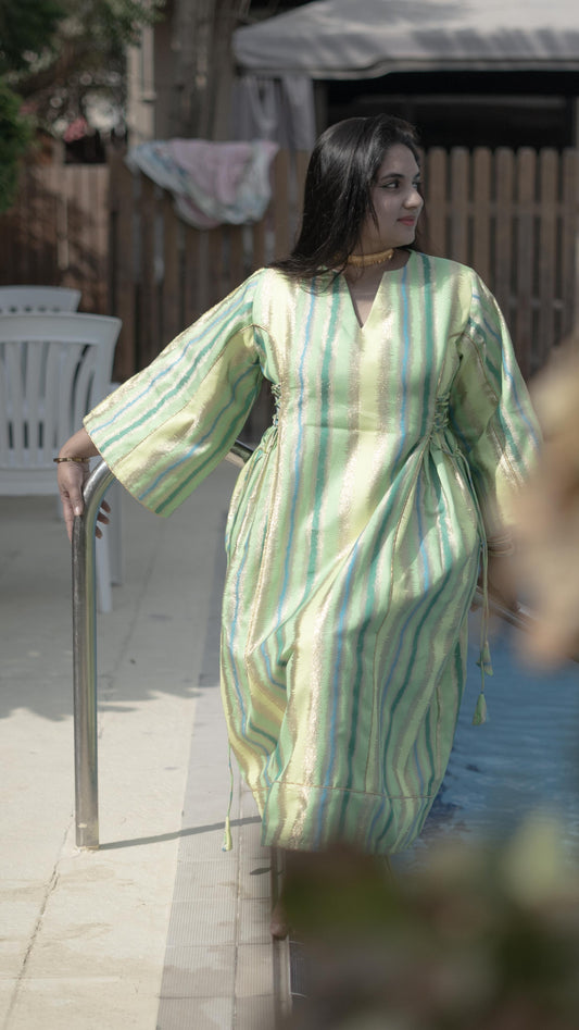 Green Silk Kaftan Co-ord Set – Luxe Comfort, Effortless Glamour