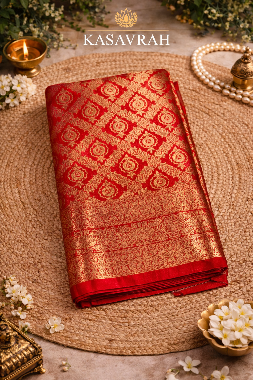 Kasavrah Regal Red Zari Brocade Saree