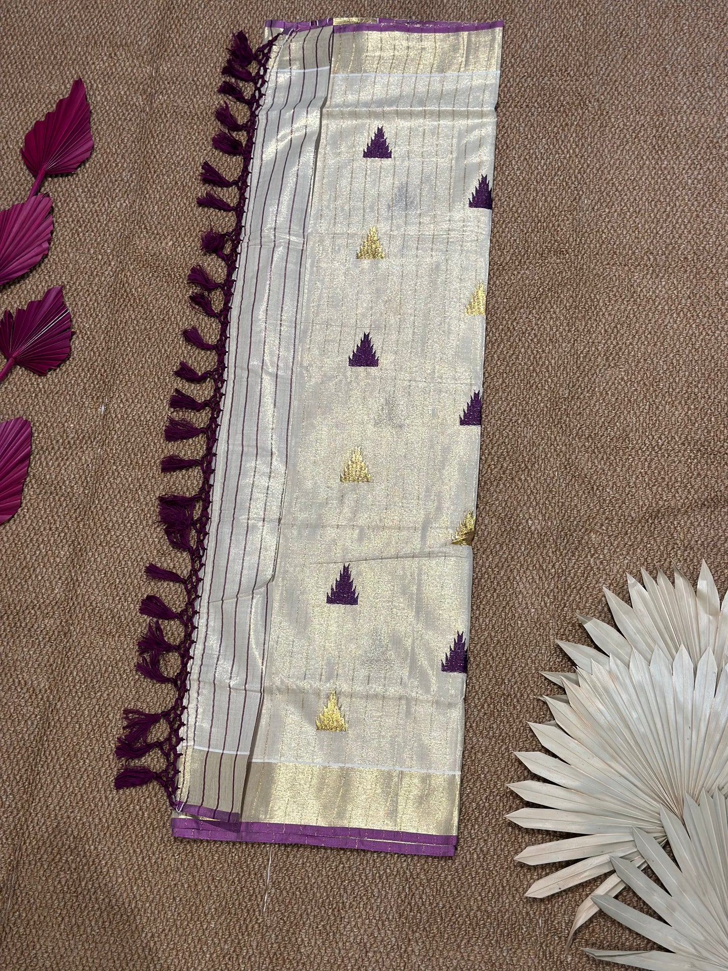 Temple design Kerala Set saree with tassles