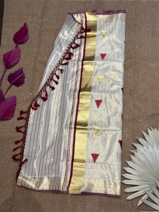 Temple design Kerala Set saree with tassles