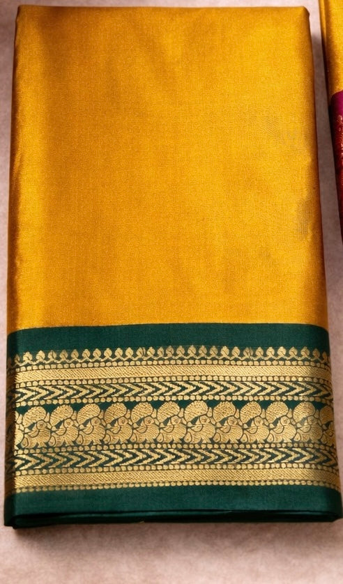 Kasavrah Mustard Gold Saree with Dual Contrast Borders